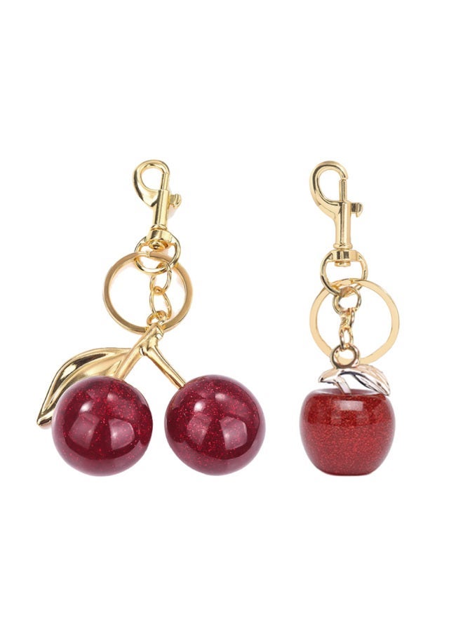 Generic Fashion Delicious Red Cherry Apple Keychain Summer Fruit Pendant Key Ring Women Men Jewelry Bag Accessories Gift-Color:Pink cherry  - Image 5