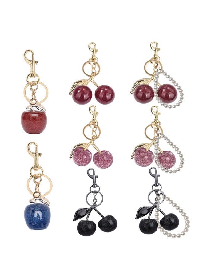 Generic Fashion Delicious Red Cherry Apple Keychain Summer Fruit Pendant Key Ring Women Men Jewelry Bag Accessories Gift-Color:Pink cherry  - Image 2