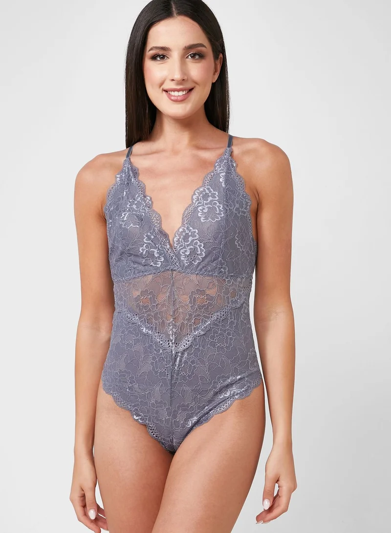 ELLA Solid Lace Teddy Detail Bodysuit
