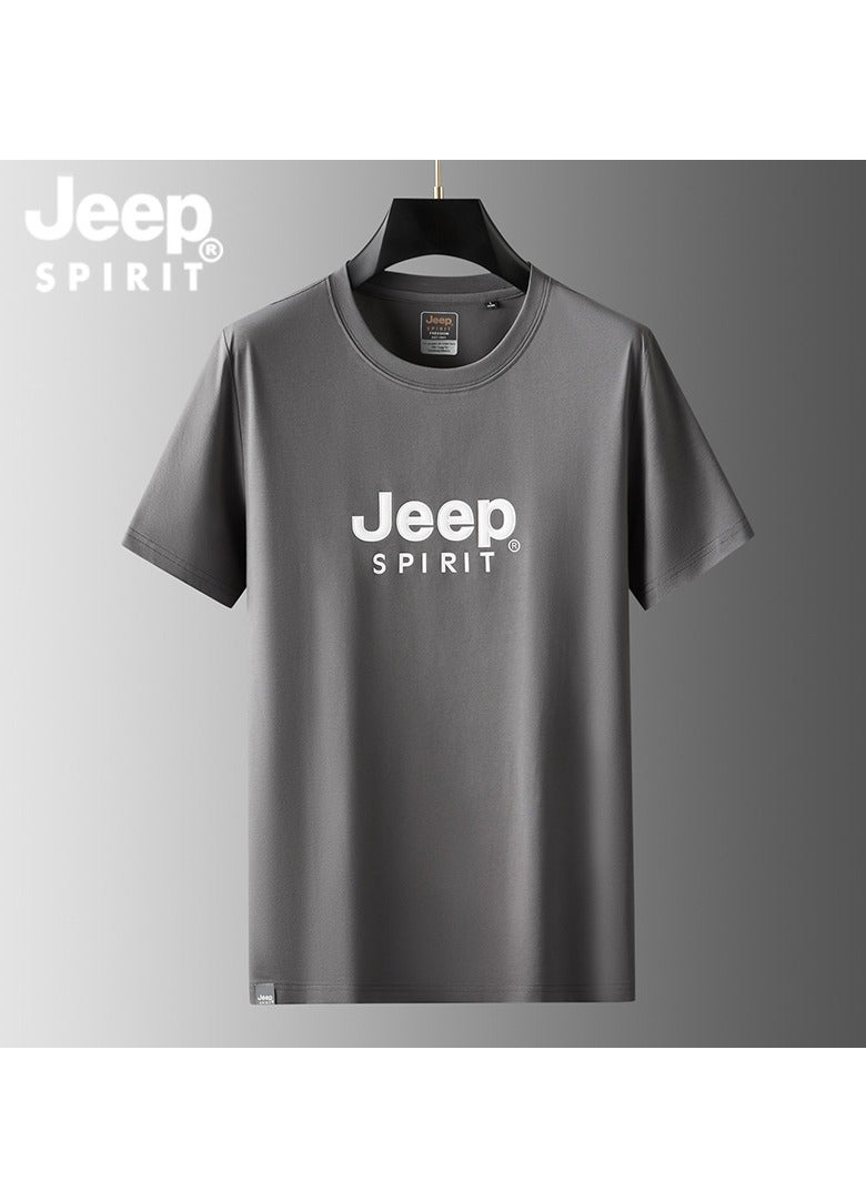 Jeep Men's  Short Sleeved T-shirt Round Neck Pullover Sweatshirt Casual Top  - Image 1