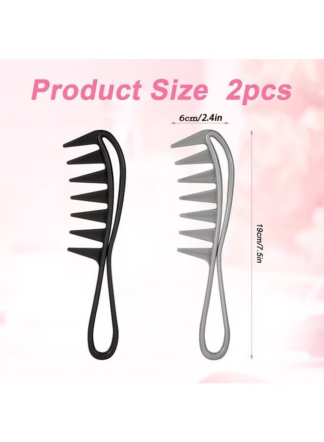 2 Pcs Wide Tooth Comb, Large Texture Combs, Wide Tooth Curl Comb Shark Teeth Hairstyle Tool (Black, Grey) - Image 2