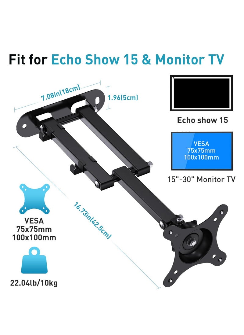 XiuWoo - Mount for Echo Show 15, Rotation Tilt Swivel and Extendable, Wall Mounting Bracket for Echo 15 and 15-30inch - Image 1