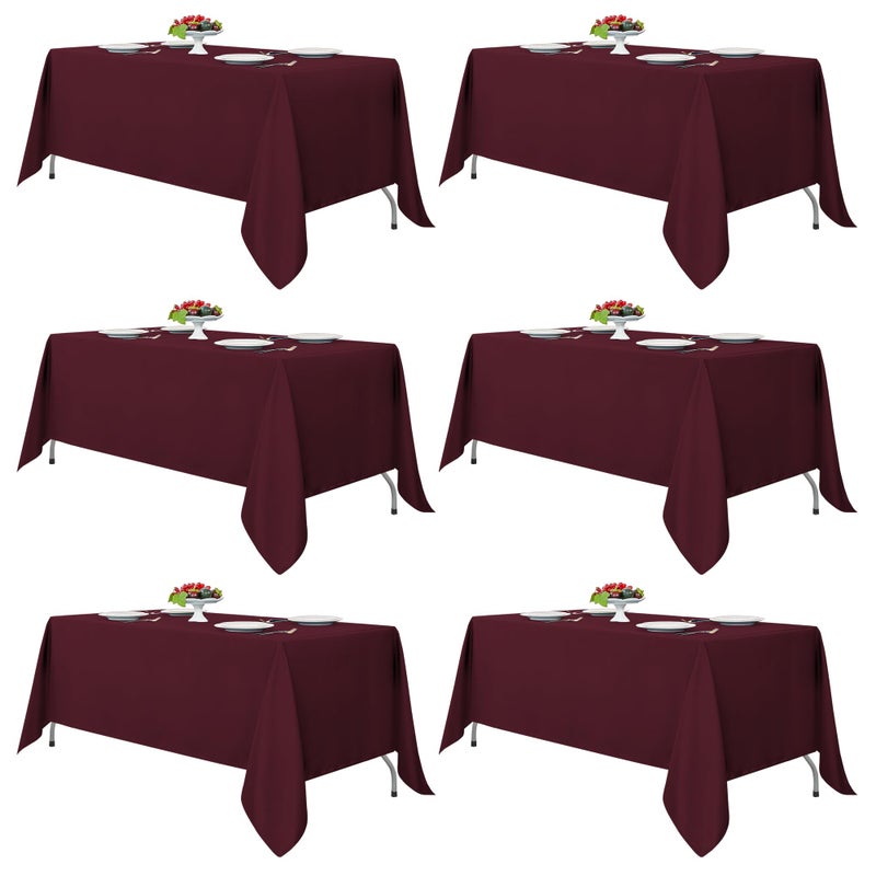 Fitable Burgundy Tablecloths for 68 Foot Tables 6 Pack  70 x 120 Inches  Reusable and Washable Table Clothes Polyester Fabric Table Covers for Wedding Party Banquet