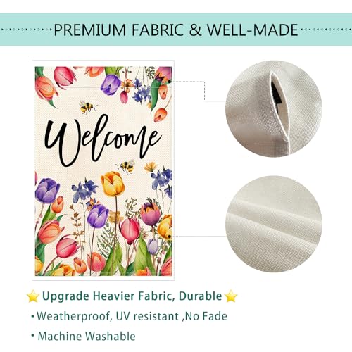 Baccessor Spring Summer Easter Tulip Welcome House Flag Double Sided Bee Colorful Floral Burlap Yard House Seasonal Farmhouse Outside Outdoor Decoration 28 x 40 Inch（large） - Image 5