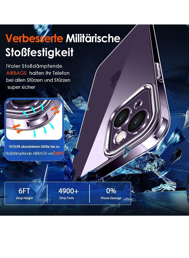 ELTRAZONE [3 in 1 Camera Protection Case for iPhone 14 pro max 6.7" [Long Lasting Clarity] [Military Grade Shockproof], 1 Phone Case + 2 Glass Screen Protector, Protective Hard Back Slim Cover - Clear - Image 2