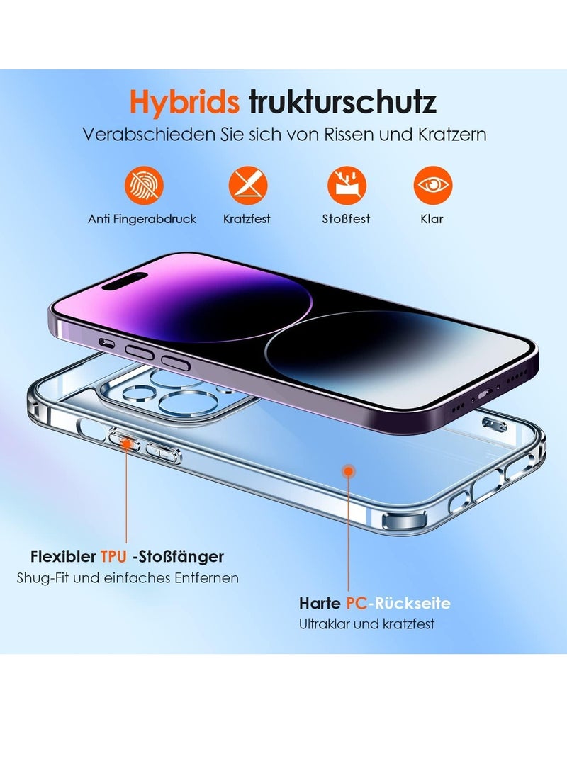 ELTRAZONE [3 in 1 Camera Protection Case for iPhone 14 pro max 6.7" [Long Lasting Clarity] [Military Grade Shockproof], 1 Phone Case + 2 Glass Screen Protector, Protective Hard Back Slim Cover - Clear - Image 5