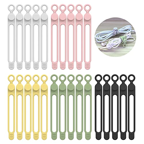UMUST [25Park]UMUST Silicone Cable Ties,Reusable Cable Management Organizer,Cable Straps,Cord Ties,Multipurpose Elastic Cord Organizer for Bundling and Fastening Cable Cords Wires(Multi -colored) - Image 2