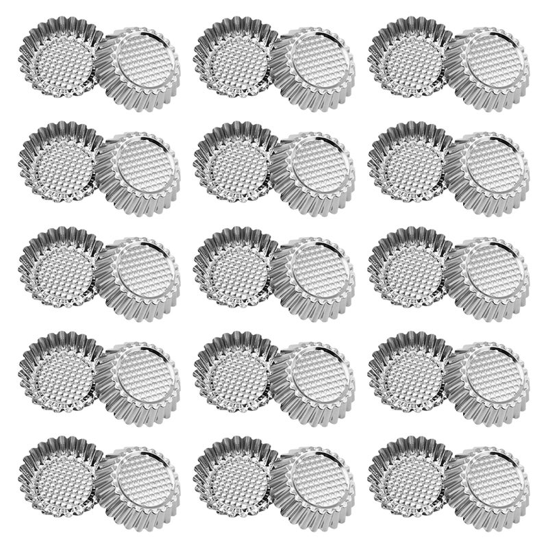 30pcs Tart Molds: Stainless Steel Round Flower Edge Mini Tart Pans Nonstick Pastry Baking Cups For Home And Commercial Use - Image 1