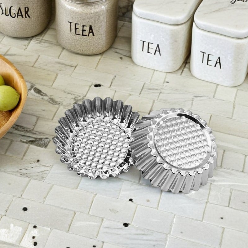 30pcs Tart Molds: Stainless Steel Round Flower Edge Mini Tart Pans Nonstick Pastry Baking Cups For Home And Commercial Use - Image 4