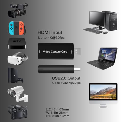 DiamondTiger Capture Card for Streaming - 4K HDMI Video Capture Card,Cam Link Card Game Audio Capture Adapter,HDMI to USB 2.0 Record Capture Device for Streaming, Gaming,Live Broadcasting - Image 2