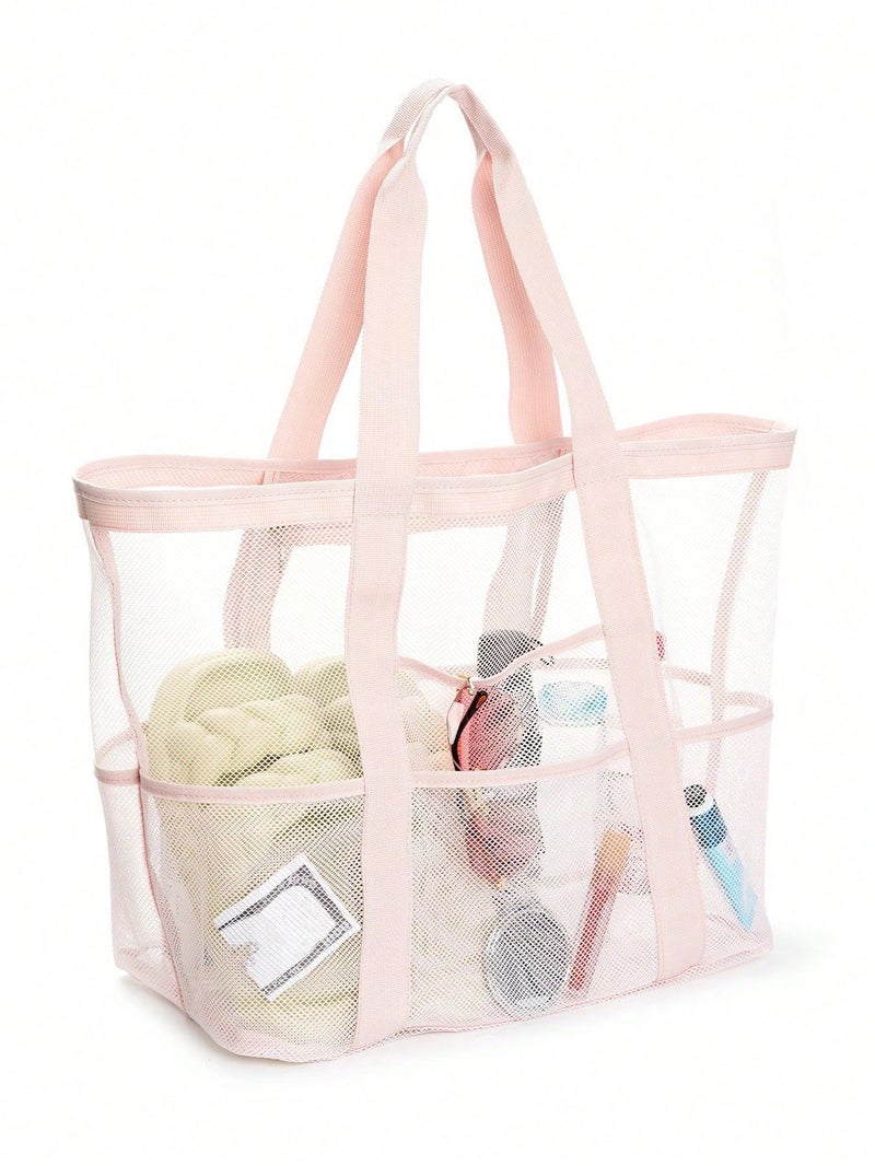 حقيبة شاطئ كبيرة بشبكة مع 8 جيوب باللون الأخضر النعناعي - Image 2