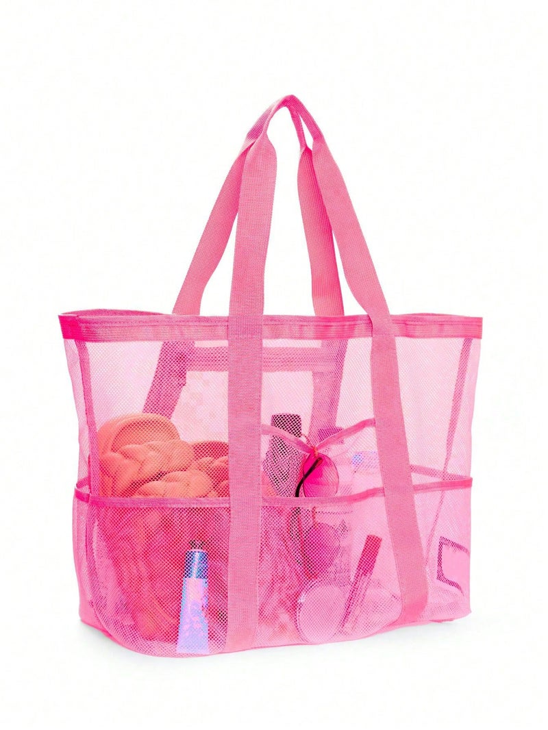 حقيبة شاطئ كبيرة بشبكة مع 8 جيوب باللون الأخضر النعناعي - Image 3