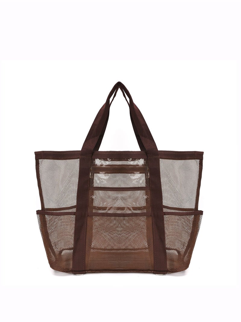 حقيبة شاطئ كبيرة بشبكة مع 8 جيوب باللون الأخضر النعناعي - Image 4