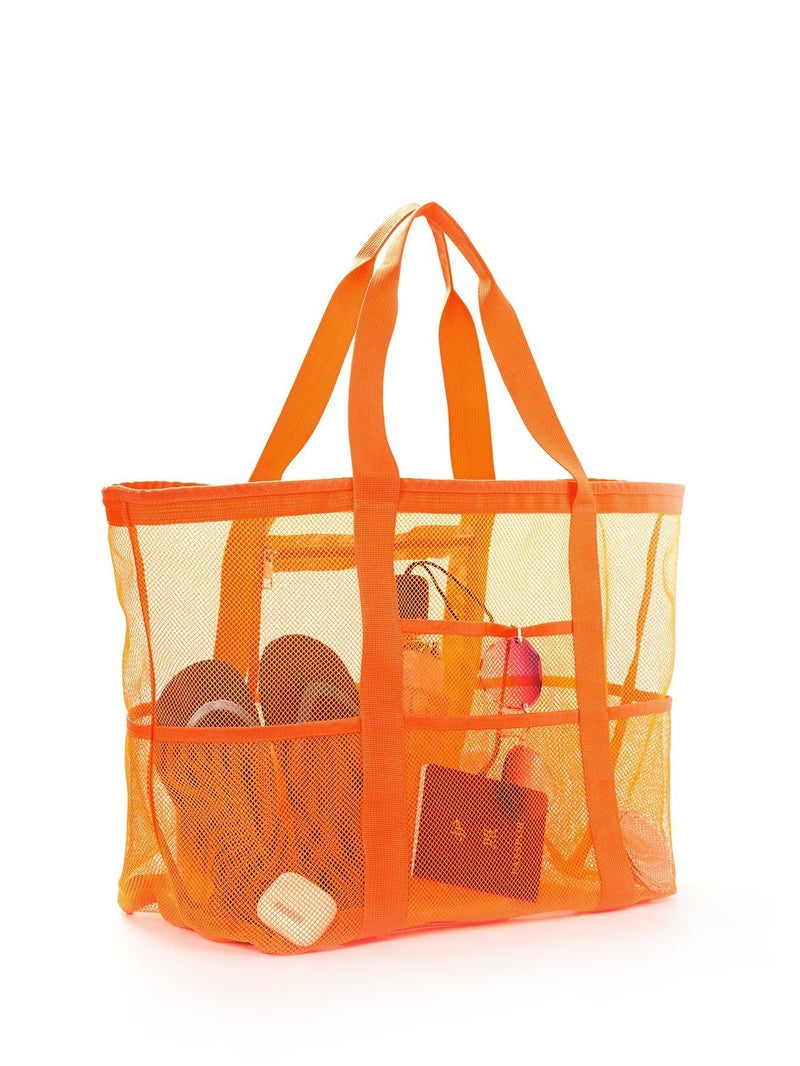 حقيبة شاطئ كبيرة بشبكة مع 8 جيوب باللون الأخضر النعناعي - Image 5