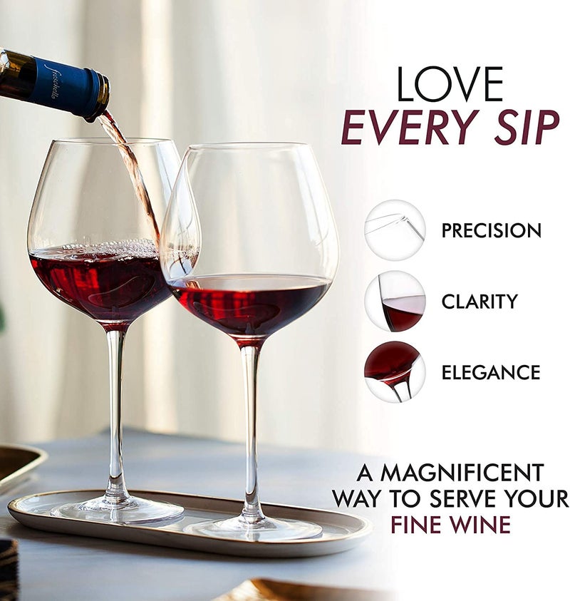 VILON Italian Premium Balloon Red White Or Brandy Premium Crytal Clear Wine Glasses | 650 ML Ideal for Champagne, Cocktail Party Whisky Glass | Transparent | Set of 8 - Image 2