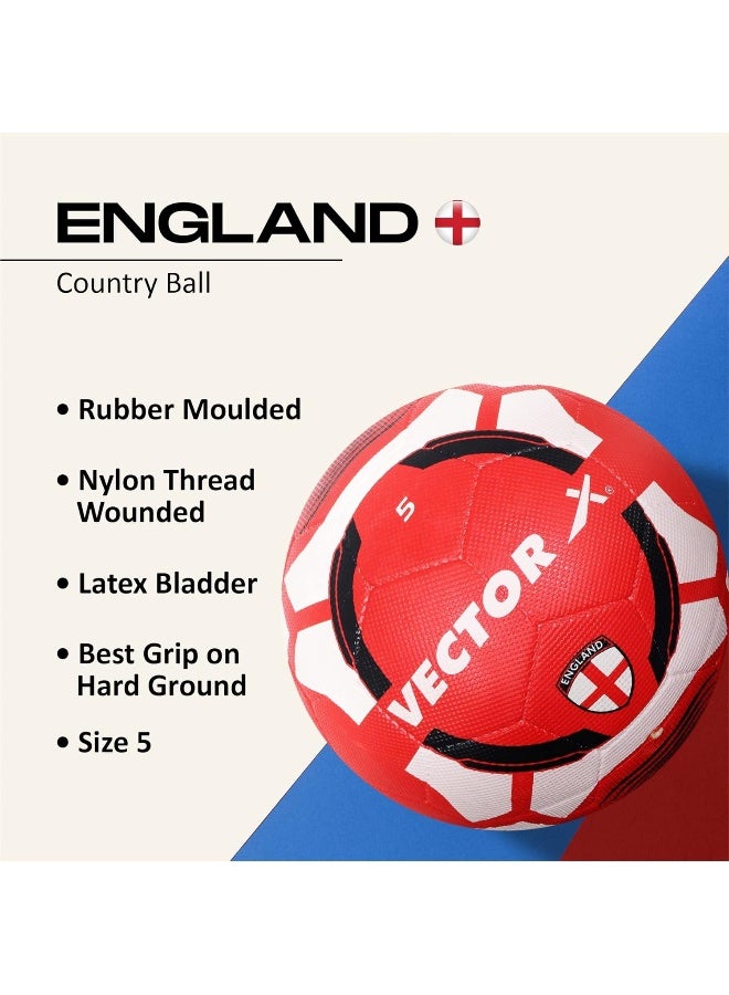 Vector X England Football – Size 5, Rubber Moulded Ball for Hard Ground, Training & Match Play, White/Black - Image 2