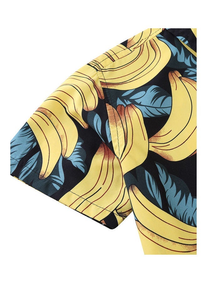 NIBEMINENT Banana Printed Beach Shirt Blue/Yellow/Black - Image 4