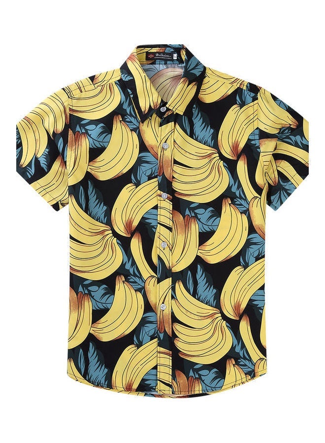 NIBEMINENT Banana Printed Beach Shirt Blue/Yellow/Black - Image 1