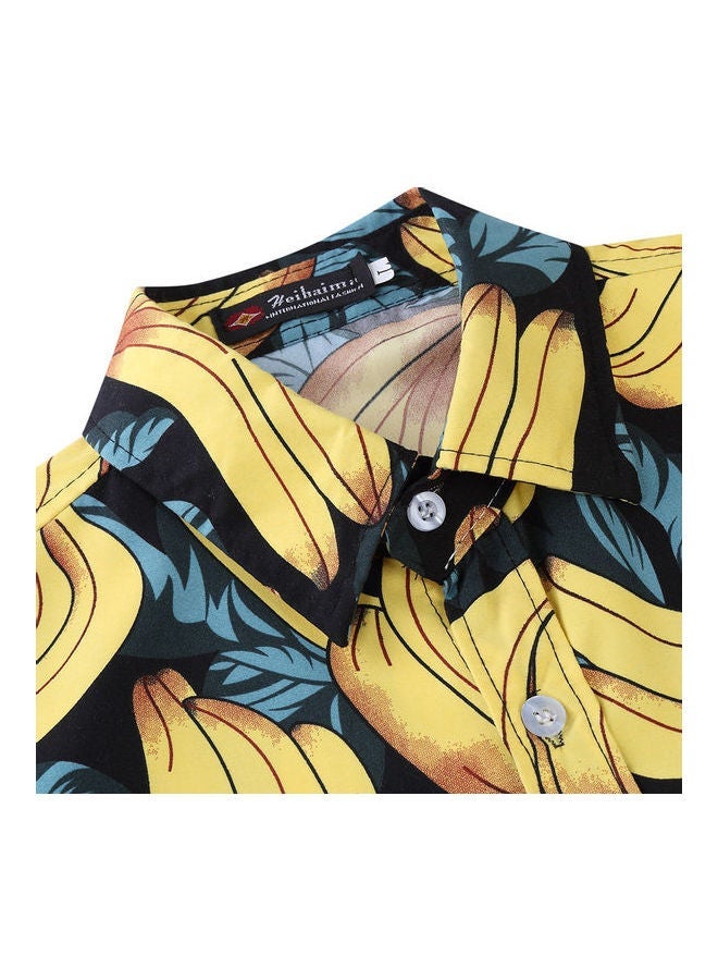 NIBEMINENT Banana Printed Beach Shirt Blue/Yellow/Black - Image 3