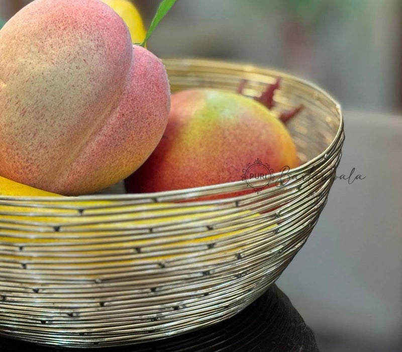 PURI Bartanwala - Stainless Steel Spiral Fruit & Bread Basket for Home in Golden Finish 20 x 7 cm - Image 2