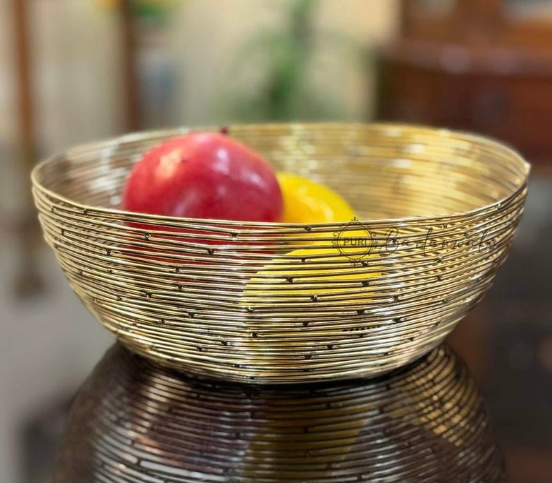 PURI Bartanwala - Stainless Steel Spiral Fruit & Bread Basket for Home in Golden Finish 20 x 7 cm - Image 3