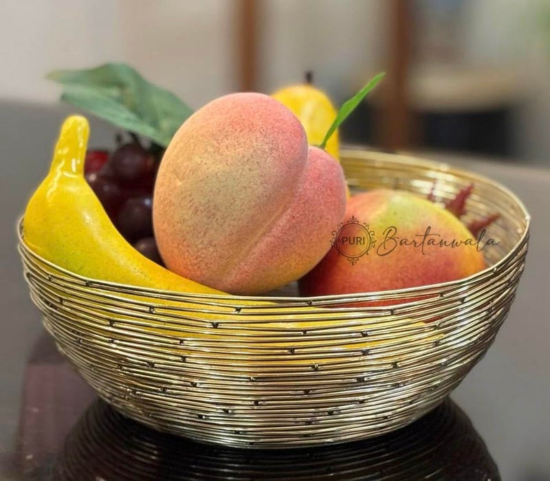 PURI Bartanwala - Stainless Steel Spiral Fruit & Bread Basket for Home in Golden Finish 20 x 7 cm - Image 1