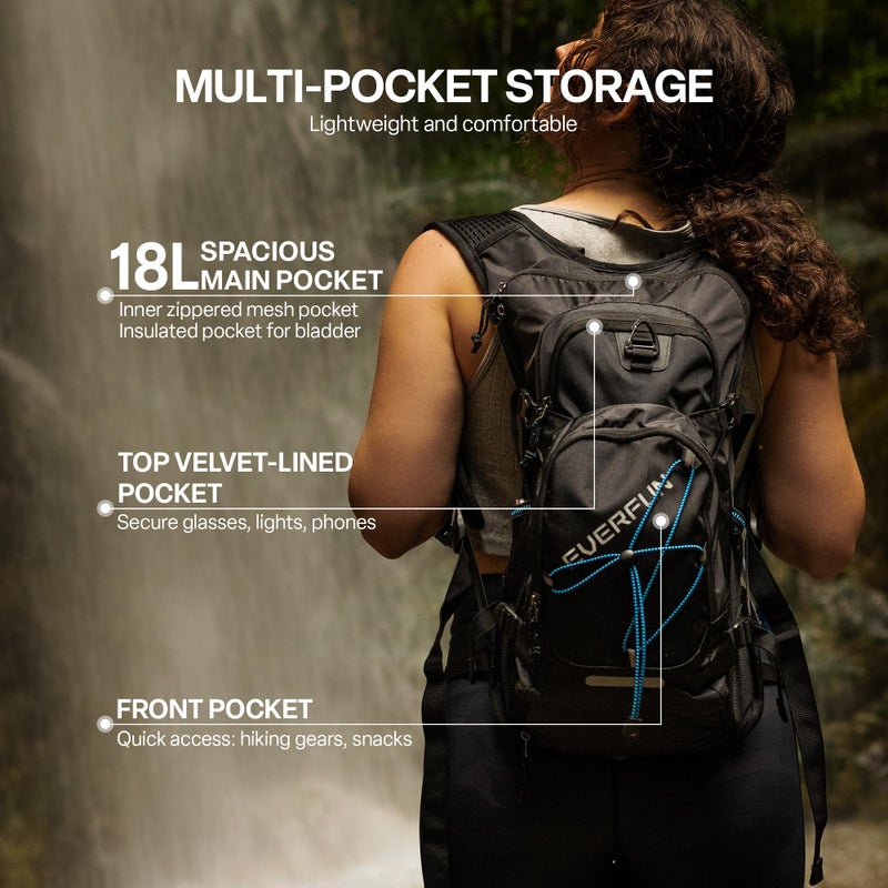 EVERFUN Hydration Backpack 18L Hiking Water Backpack with 3L Water Bladder, Women Men Hydration Pack Insulated Daypack Lightweight Hydropack with Rain Cover for Hiking, Cycling, Running, Festivals - Image 2