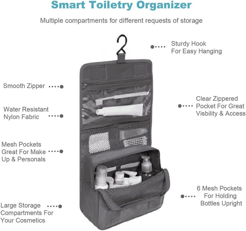 Goodern Travel Set Hanging Toiletry Bag - Waterproof Portable Organizer in Grey - Image 2