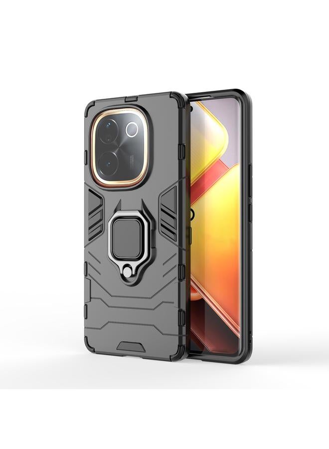 جراب هاتف مقاوم للصدمات من البولي كربونات + حامل TPU لهاتف vivo iQOO Z9s Pro (أسود)