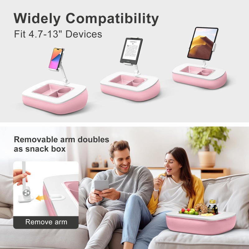 ERGONOV Tablet Pillow Stand for Lap Use with Snack Bowl and 360Â° Rotating Arm, Adjustable iPad Holder for Bed, Couch, and Recliner, Compatible with 4.7"-13" Kindle, iPad, Tablet, Phone,Pink - Image 5