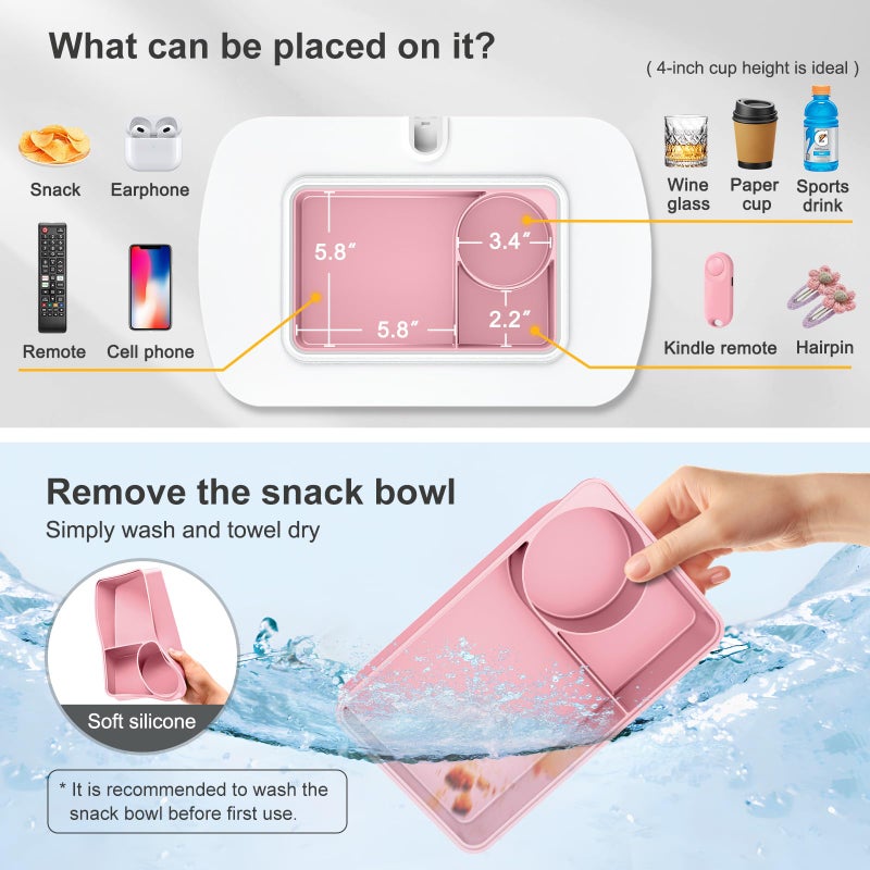 ERGONOV Tablet Pillow Stand for Lap Use with Snack Bowl and 360Â° Rotating Arm, Adjustable iPad Holder for Bed, Couch, and Recliner, Compatible with 4.7"-13" Kindle, iPad, Tablet, Phone,Pink - Image 2