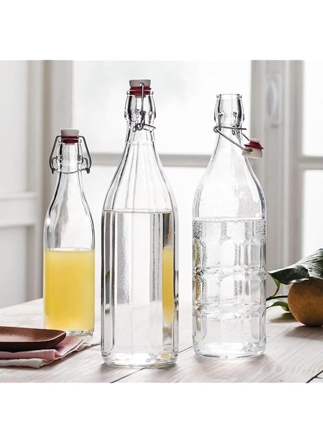 Bormioli Rocco - Set Of 2 Moresca Bottles 33.75 Oz. Clear Textured Glass With Swing Top Hermetic Lid Leak Proof Water Bottle Dishwasher Safe Made In Italy - Image 1