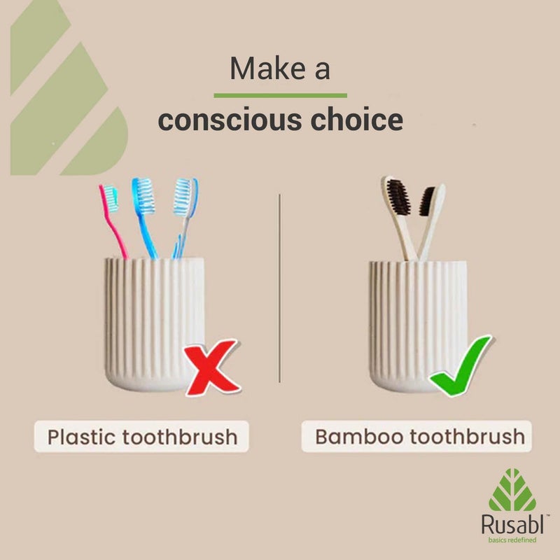 Rusabl Organic Bamboo Toothbrush for Adults (Pack of 2) Manual, Charcoal Activated Soft Bristles, Identification Marks, Biodegradable, Anti-Bacterial, Eco-friendly, Natural - Image 4