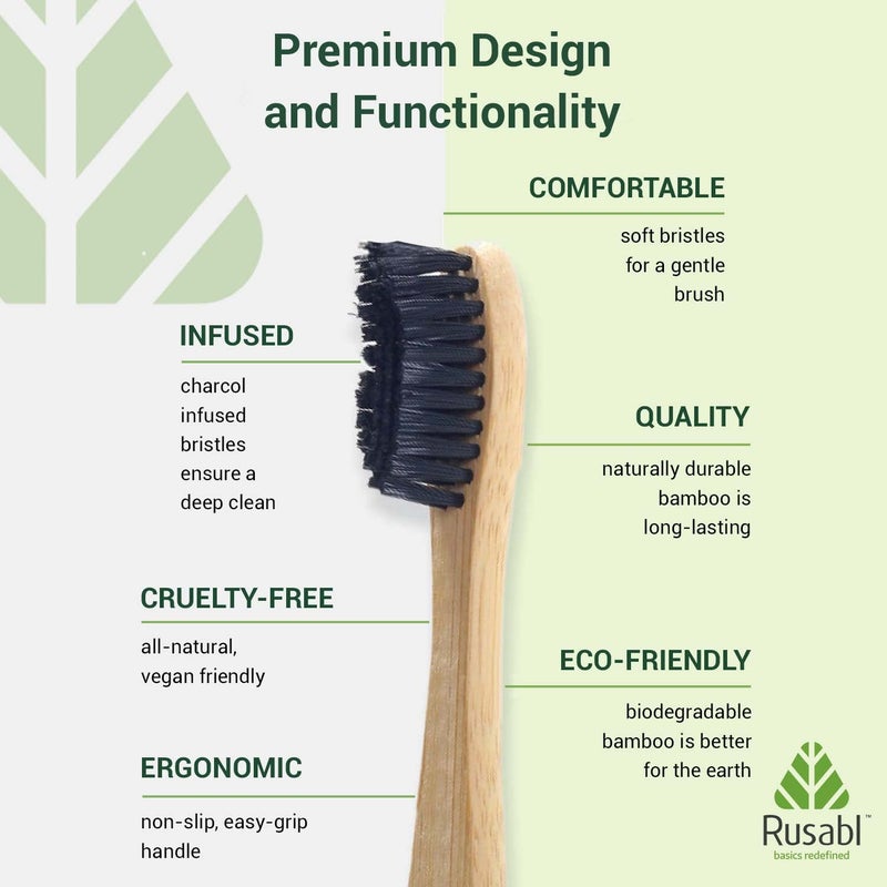 Rusabl Organic Bamboo Toothbrush for Adults (Pack of 2) Manual, Charcoal Activated Soft Bristles, Identification Marks, Biodegradable, Anti-Bacterial, Eco-friendly, Natural - Image 3