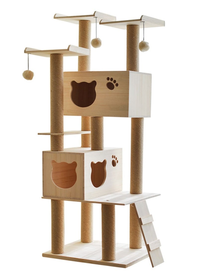 CityRiya-Long - Cat Tree Cat Tower Tree Cat Scratching Post Multi-Level Cat Climbing Activity Center Jumping Platform With Houses And Hammock For Indoor Cats Kittens Pets Play Rest Climb Sleeping 125x40x50 - Image 1