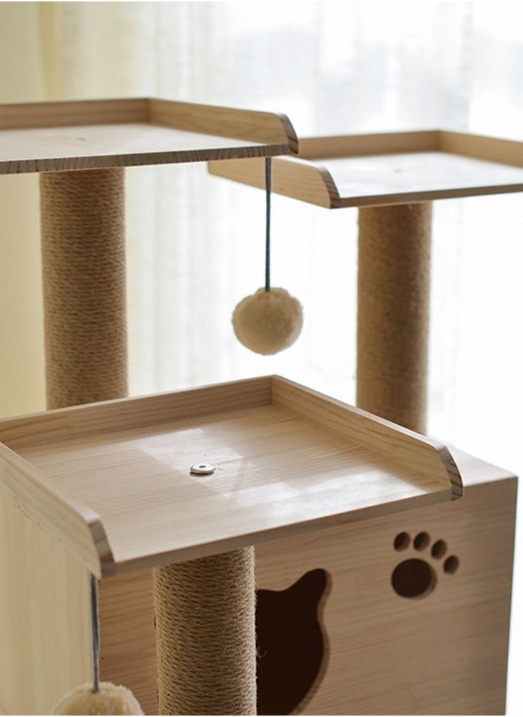 CityRiya-Long - Cat Tree Cat Tower Tree Cat Scratching Post Multi-Level Cat Climbing Activity Center Jumping Platform With Houses And Hammock For Indoor Cats Kittens Pets Play Rest Climb Sleeping 125x40x50 - Image 1