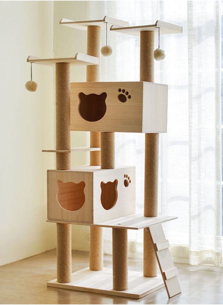 CityRiya-Long - Cat Tree Cat Tower Tree Cat Scratching Post Multi-Level Cat Climbing Activity Center Jumping Platform With Houses And Hammock For Indoor Cats Kittens Pets Play Rest Climb Sleeping 125x40x50 - Image 1