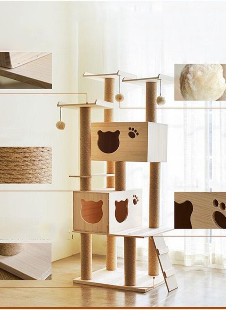 CityRiya-Long - Cat Tree Cat Tower Tree Cat Scratching Post Multi-Level Cat Climbing Activity Center Jumping Platform With Houses And Hammock For Indoor Cats Kittens Pets Play Rest Climb Sleeping 125x40x50 - Image 1