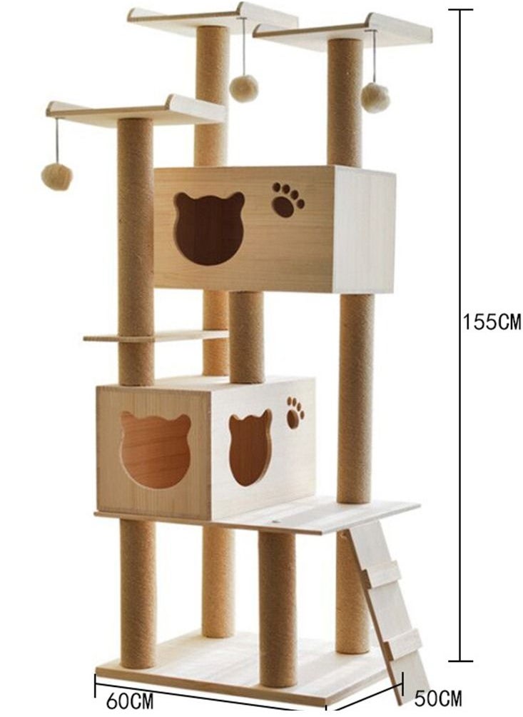 CityRiya-Long - Cat Tree Cat Tower Tree Cat Scratching Post Multi-Level Cat Climbing Activity Center Jumping Platform With Houses And Hammock For Indoor Cats Kittens Pets Play Rest Climb Sleeping 125x40x50 - Image 1