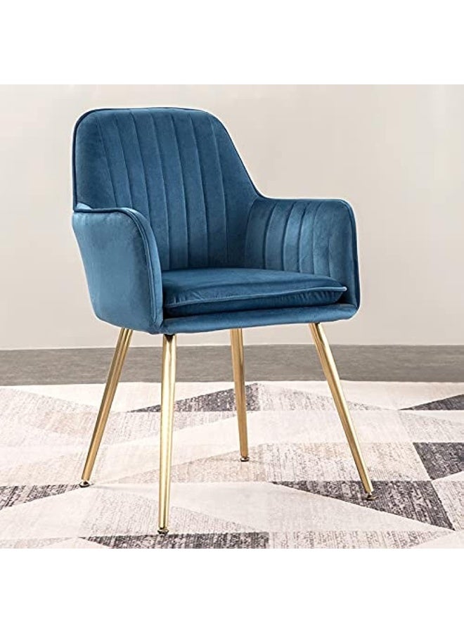 Comfynest Velvet Upholstered Kitchen Chair with Thick Cushions and Metal Legs – Perfect Armchair for Dining and Living Room (Blue) - Image 1