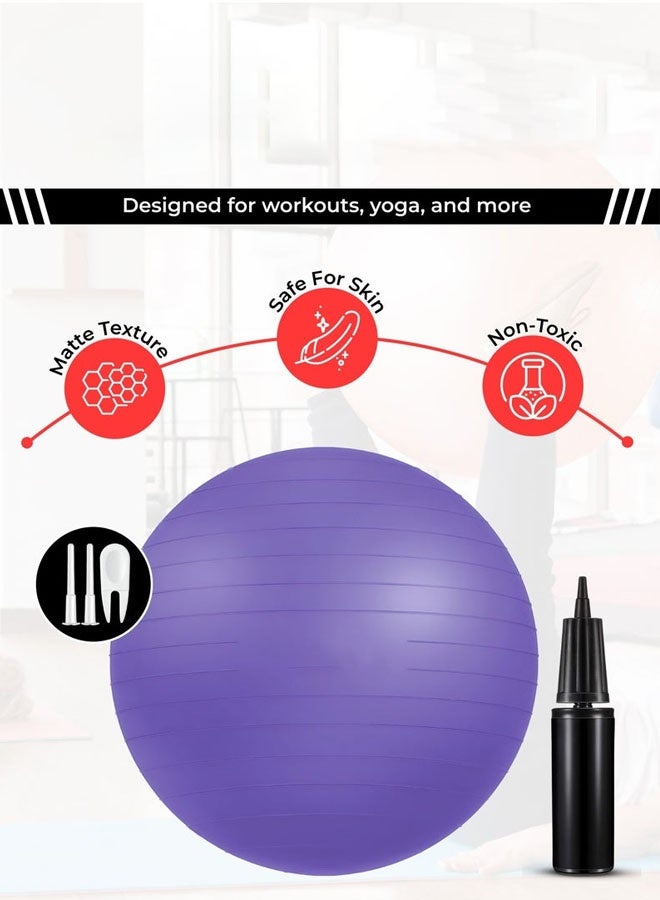 Bukela Yoga Ball with Air Pump - Anti-Burst, Slip-Resistant Exercise Ball for Gym Pilates, Balance Training, Stability, and Pregnancy - Supports 500KG, Fitness Gym Equipment (Purple) 65CM - Image 2