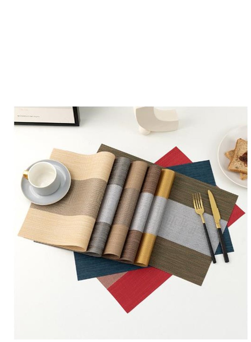 Golden Placemats for Dining Table: Set of 6 Washable Kitchen Table Mats Waterproof Vinyl Woven Place Mats, Heat Resistant Non-Slip PVC Table Placemat for Home Kitchen Restaurant Party Decoration 45 x 30 CM  - Image 5