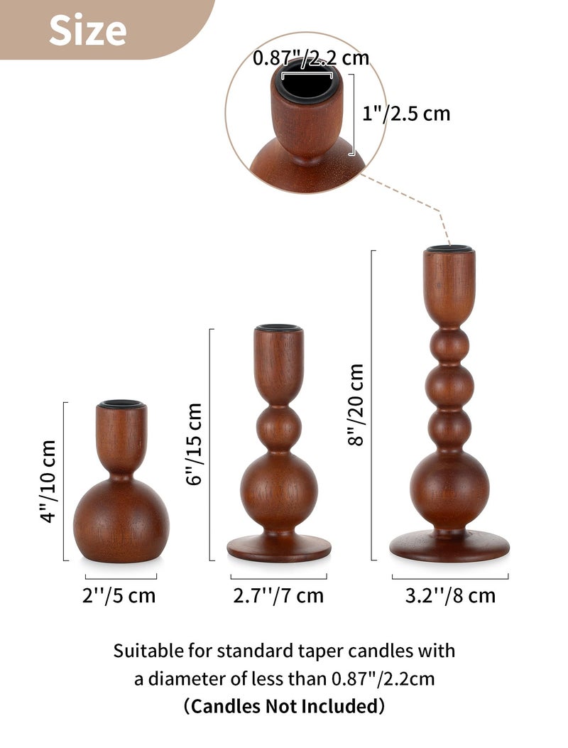 NUPTIO Candlestick Holders for Home Decor: Set of 3 Wood Taper Candle Holders for Thanksgiving Table Centerpieces - Mid Century Modern Caramel - Image 2