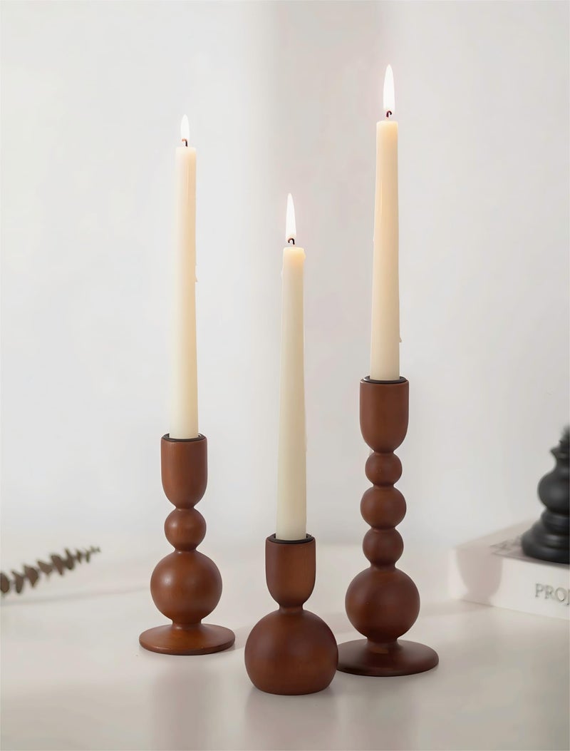 NUPTIO Candlestick Holders for Home Decor: Set of 3 Wood Taper Candle Holders for Thanksgiving Table Centerpieces - Mid Century Modern Caramel - Image 1