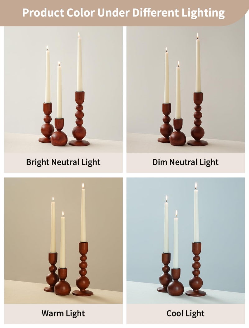 NUPTIO Candlestick Holders for Home Decor: Set of 3 Wood Taper Candle Holders for Thanksgiving Table Centerpieces - Mid Century Modern Caramel - Image 4