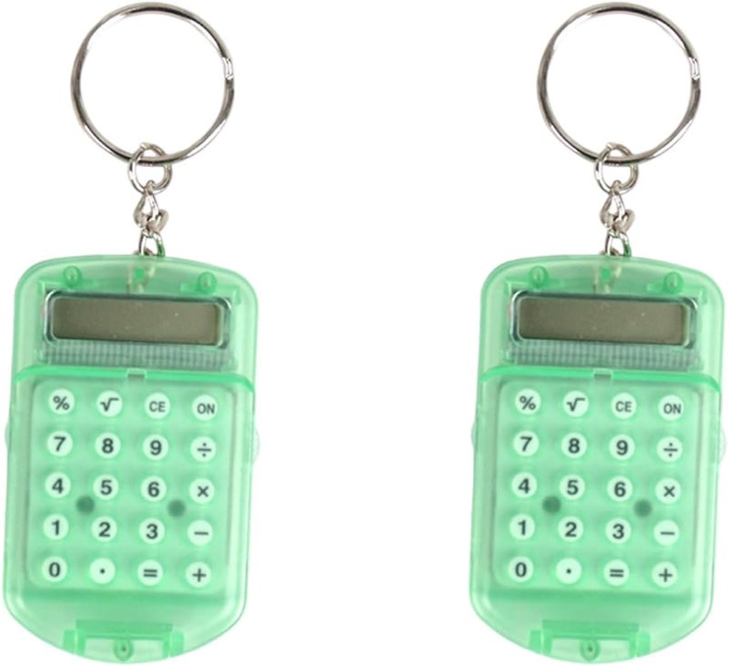 Green Pocket Calculator Keychain with Digital Display and Protective Lid - Image 1