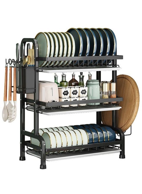 Dish Rack Dish Drying Rack 3-Tier Rust Proof Dish Racks with Drainboard Tray Utensil Holder Large Dish Drainer with Cutting Board Holder for Kitchen Counter Organizer Storage