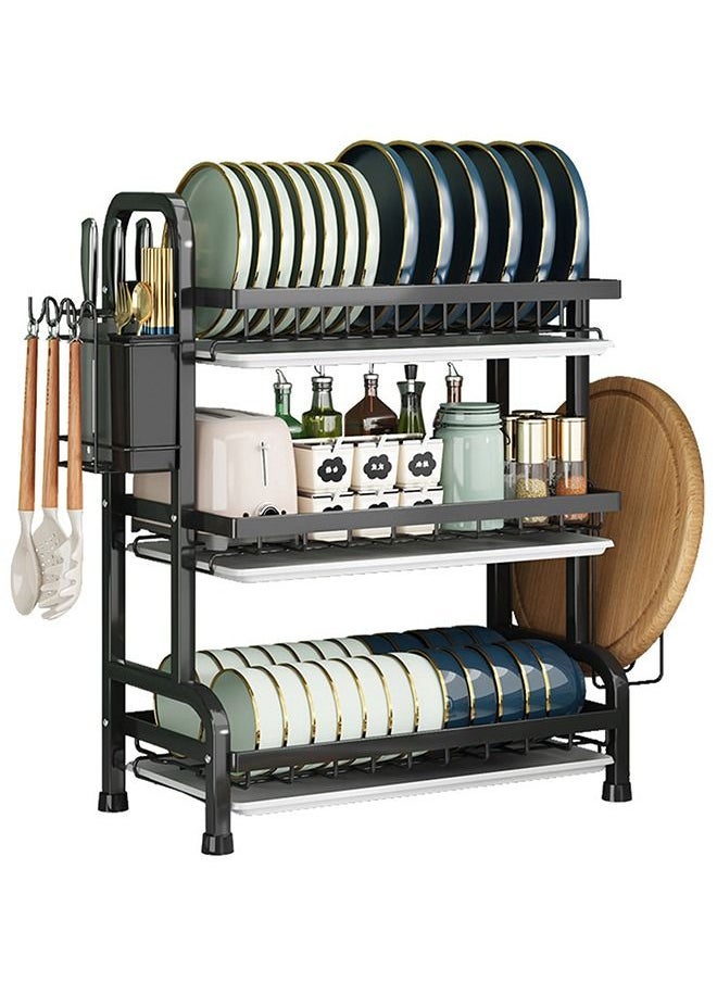 Dish Rack Dish Drying Rack 3-Tier Rust Proof Dish Racks with Drainboard Tray Utensil Holder Large Dish Drainer with Cutting Board Holder for Kitchen Counter Organizer Storage