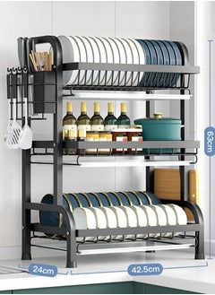 CityRiya-Long Dish Rack Dish Drying Rack 3-Tier Rust Proof Dish Racks with Drainboard Tray Utensil Holder Large Dish Drainer with Cutting Board Holder for Kitchen Counter Organizer Storage  - Image 4