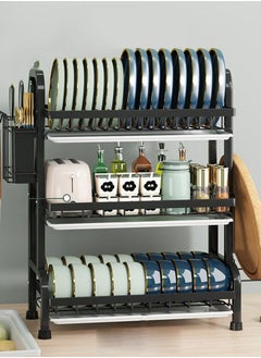 CityRiya-Long Dish Rack Dish Drying Rack 3-Tier Rust Proof Dish Racks with Drainboard Tray Utensil Holder Large Dish Drainer with Cutting Board Holder for Kitchen Counter Organizer Storage  - Image 3